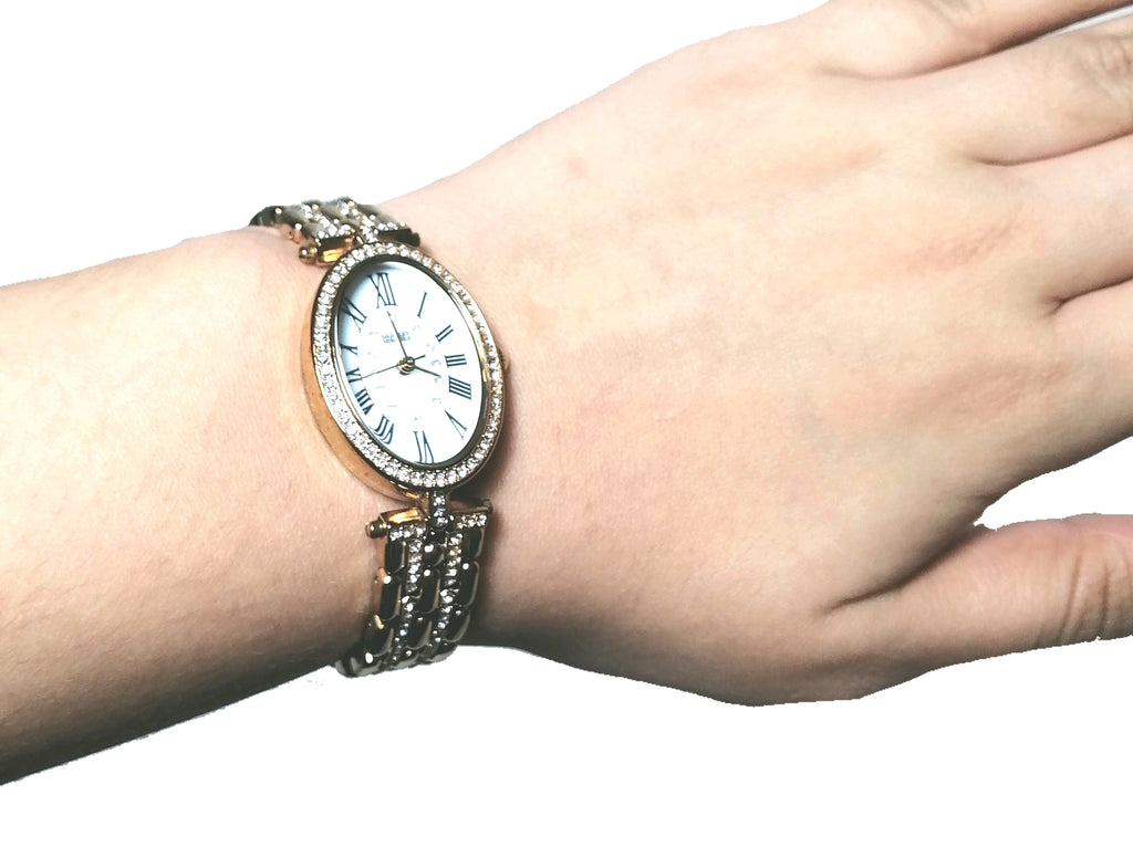 Badgley Mischka BA/1356WMGB Goldtone Swarovski Watch | Gently Used |