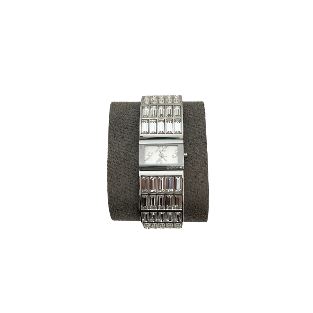 DKNY Silver Rhinestone Rectangular Dial Bracelet Watch | Gently Used |