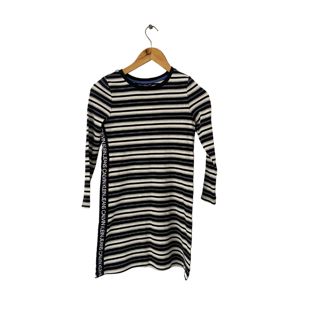 Calvin Klein Black & White Striped Ribbed Dress (8 - 10 years) | Brand New |