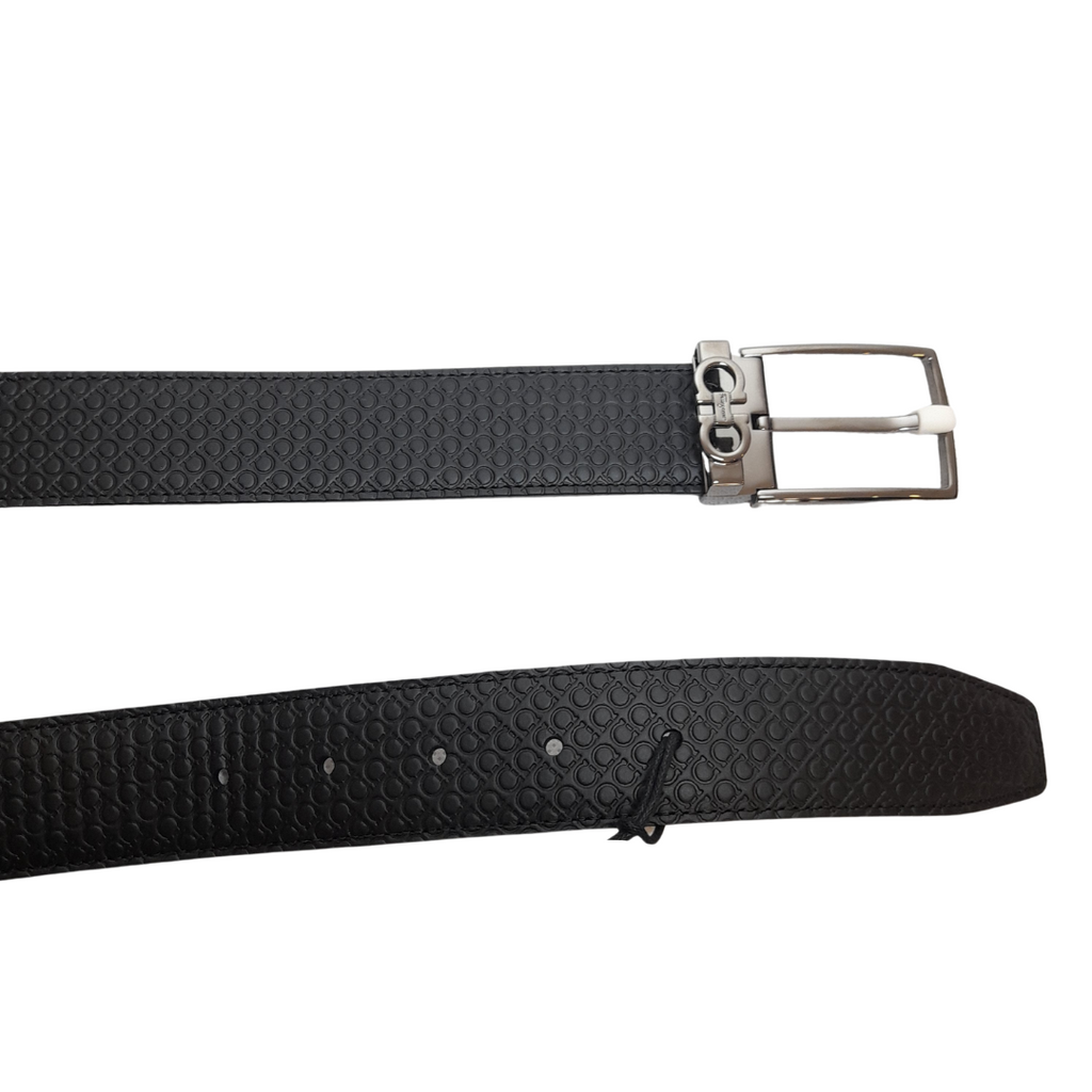 Salvatore Ferragamo Black Leather Monogram Men's Belt | Brand New |