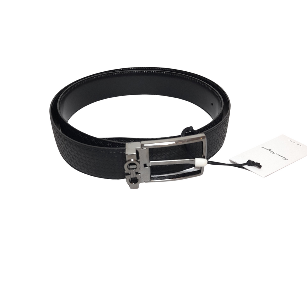 Salvatore Ferragamo Black Leather Monogram Men's Belt | Brand New |