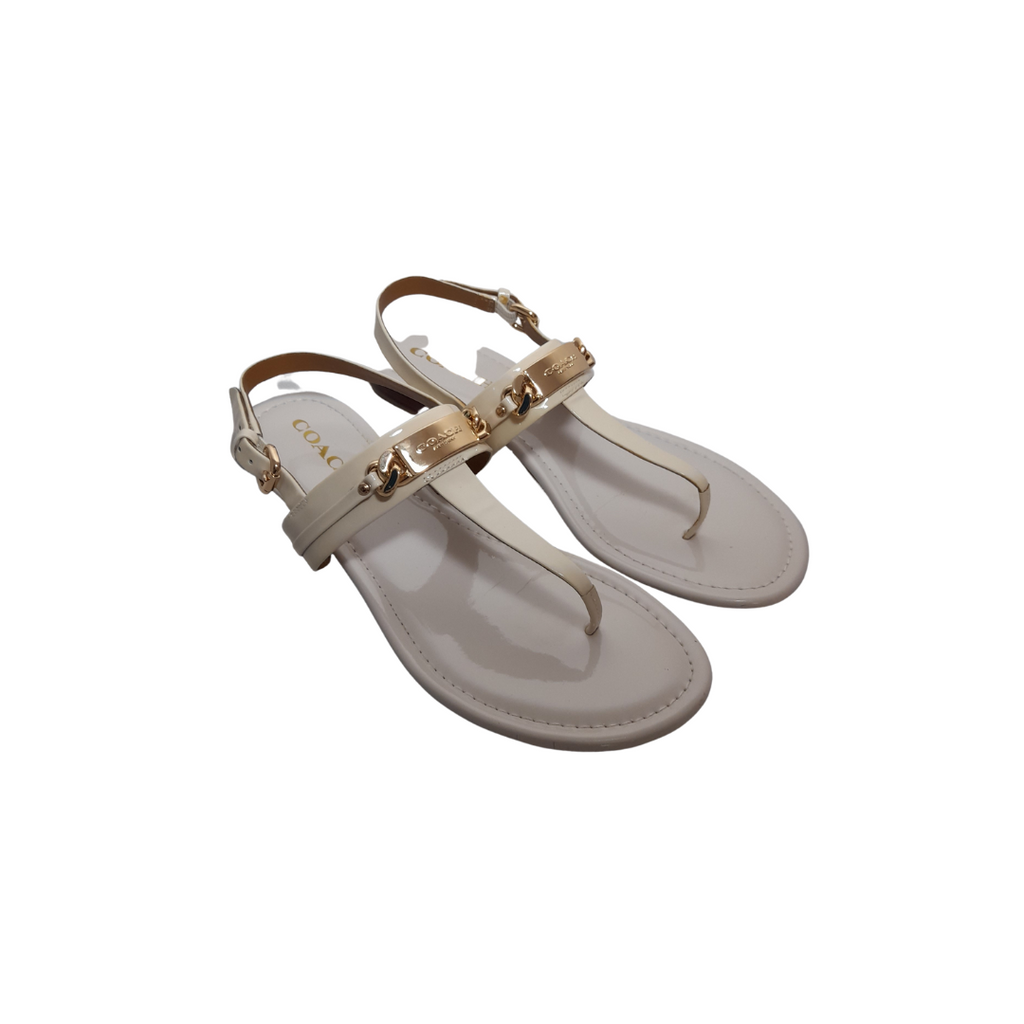 Coach Off-white Patent Leather 'Caterine' Thong Sandals | Gently Used |