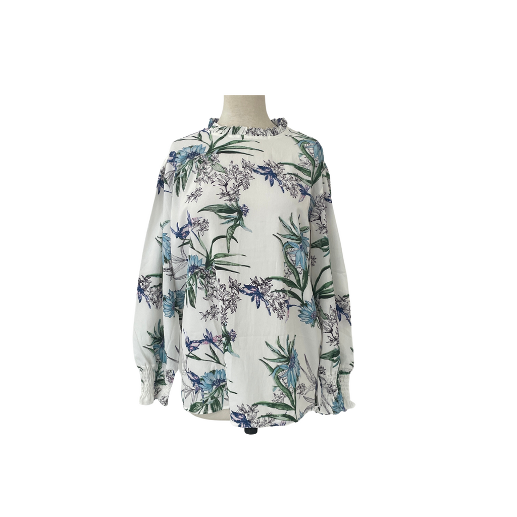Blue Sand White Floral Printed Blouse | Like New |