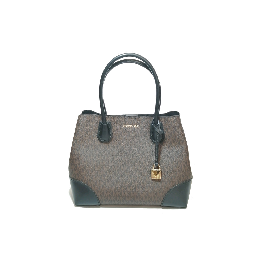 Michael Kors Brown & Black Monogram Mercer Satchel