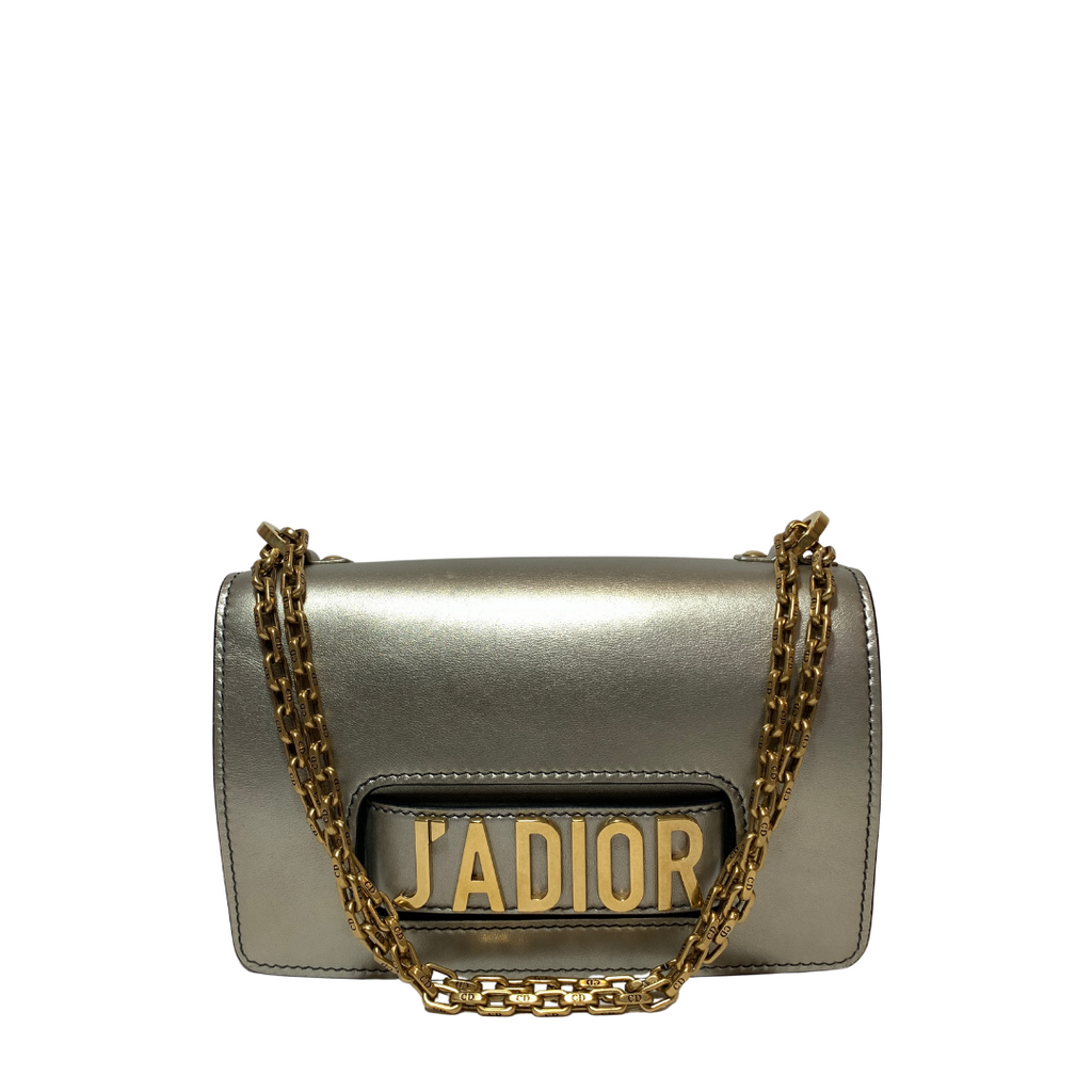 DIOR 'J'ADIOR' Metallic Light Gold Calf Skin Leather Flap Bag | Gently Used |