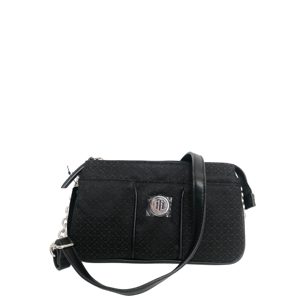 Tommy Hilfiger Black Monogram Canvas Small Crossbody Bag | Brand New |