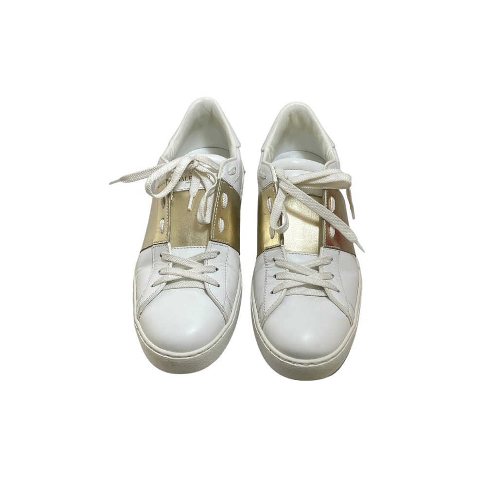Valentino White and Gold Studded Sneakers | Pre Loved |