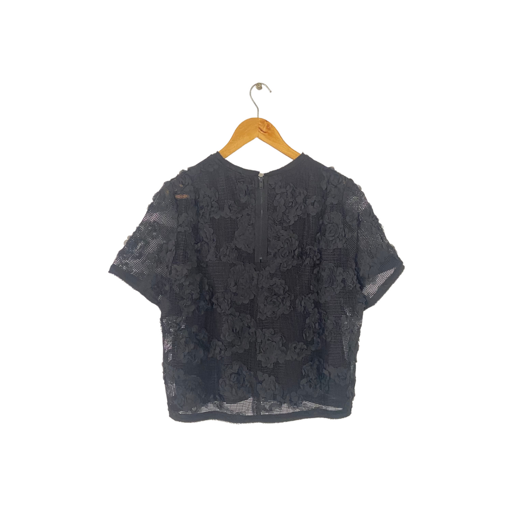 H&M Black Lace Short-sleeved Top | Gently Used |