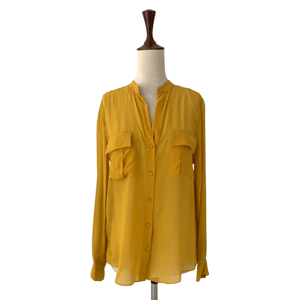 BCBG MAXAZARIA Mustard Sheer Collared Shirt | Gently Used |