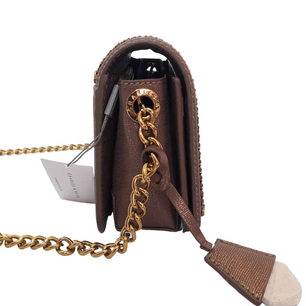 Charles & Keith Bronze and Gold Chain Crossbody Bag | Brand New |