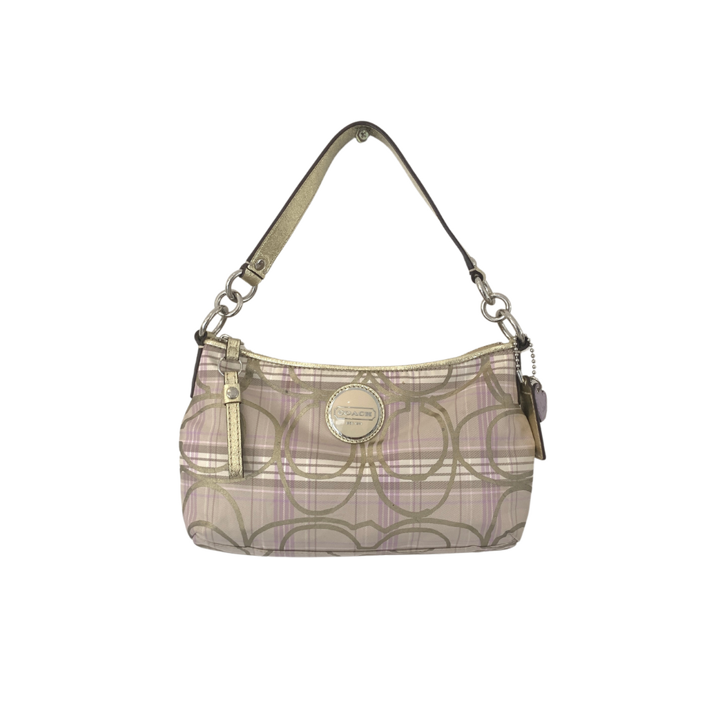 Coach Pink Check & Gold Small Shoulder Bag | Pre Loved |