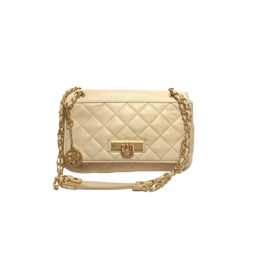 DKNY Beige Leather Quilted Shoulder Bag | Pre Loved |