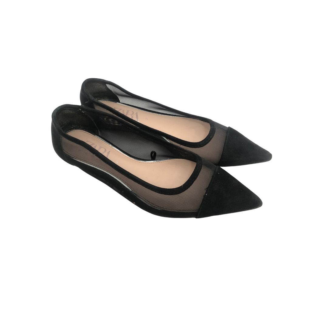 ZARA Black Mesh Pointed Flats | Pre Loved |