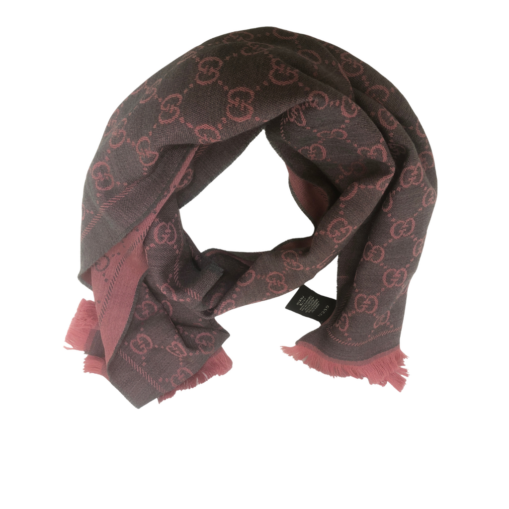Gucci Pink & Grey Monogram Wool Scarf | Gently Used |