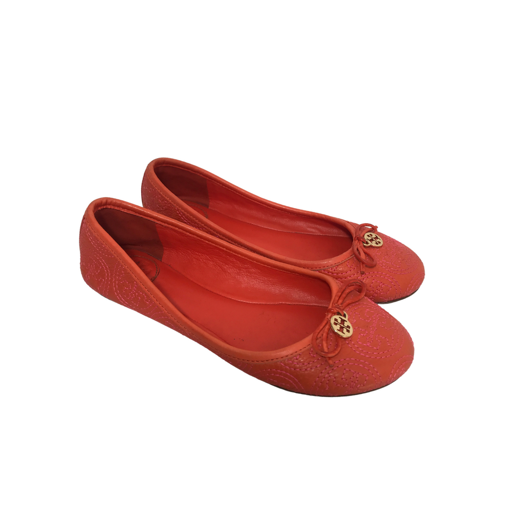 Tory Burch Orange Leather Ballet Flats | Pre Loved |
