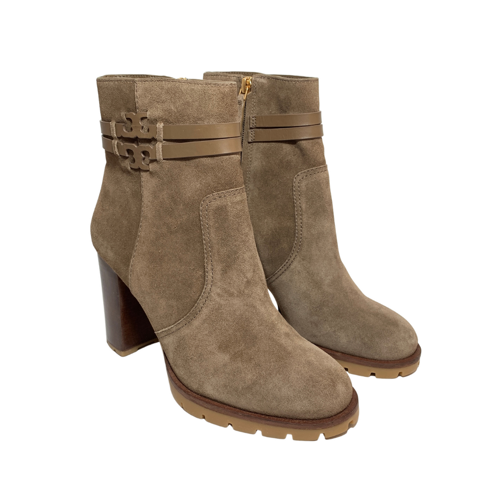 Tory Burch 'Leigh' Lug Sole Beige Suede Boots | Brand New |