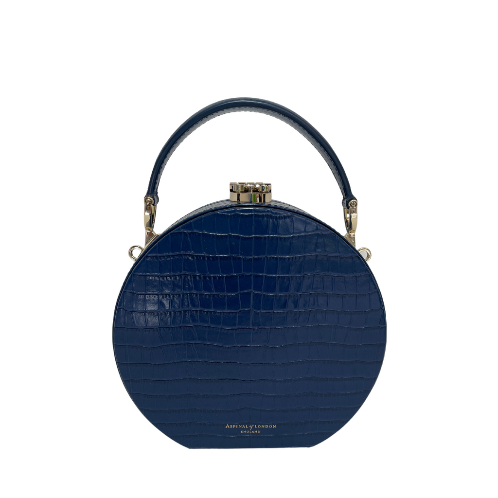 Aspinal of London Blue Croc-print Leather 'Hat Box' Bag | Like New |
