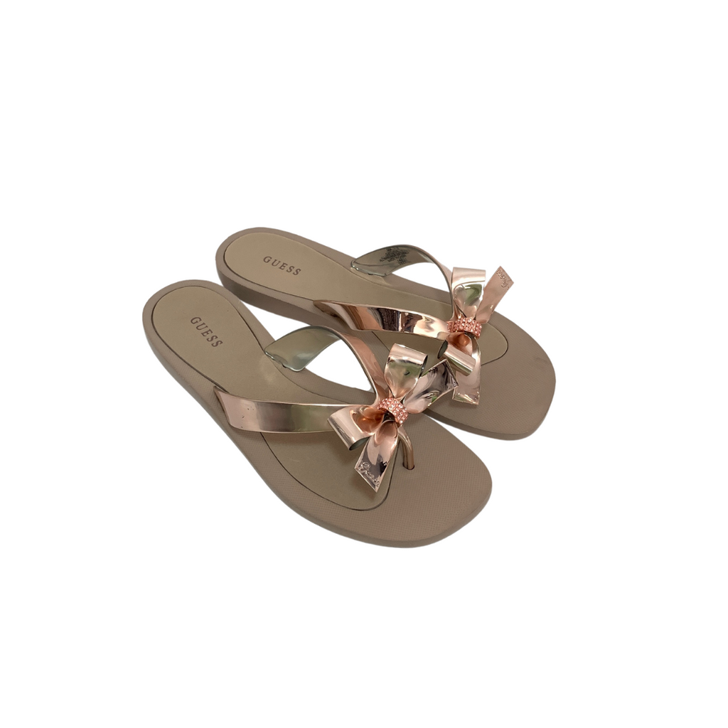 Guess Light Gold Bow Flipflop Sandals | Like New |