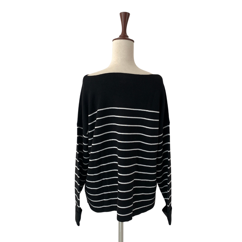 H&M Black & White Striped Boat-neck Sweater | Brand New |