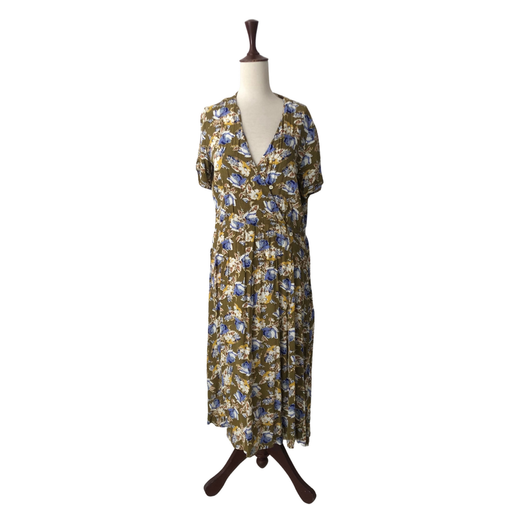 Mango Olive Floral Printed Midi Dress | Gently Used |