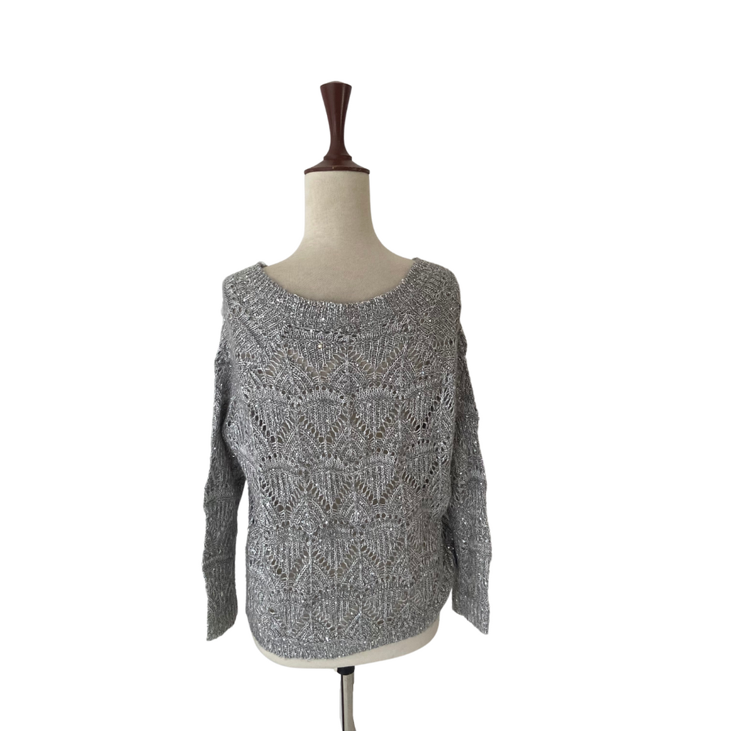 River Island Silver Sequins Knit Sweater | Gently Used |
