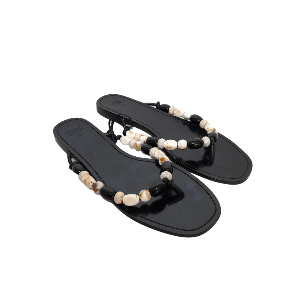 ZARA Black Beaded Sandals | Brand New |