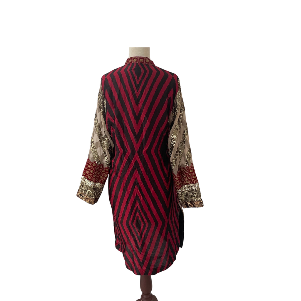 Sana Safinaz Red Silk and Velvet Embroidered Kurta | Pre Loved |