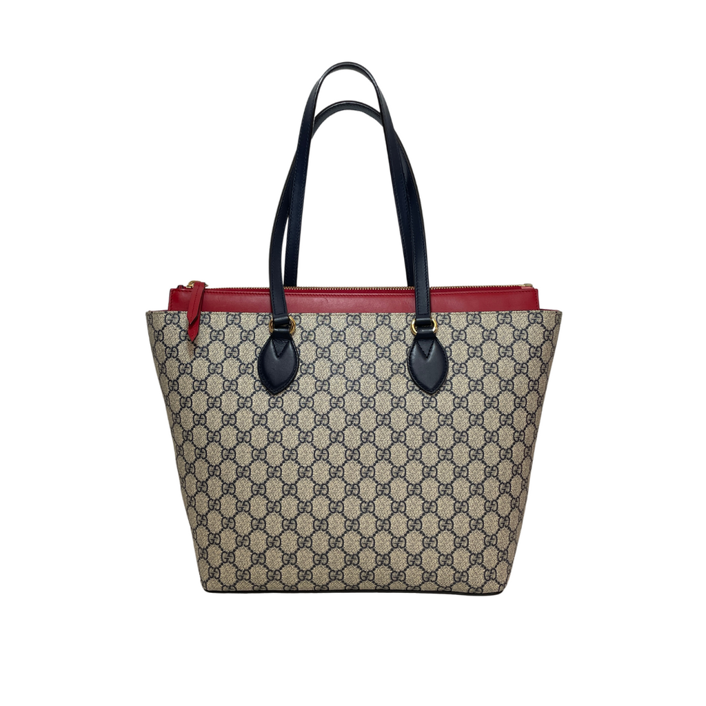 Gucci Navy and Red Monogram GG Supreme Tote Bag | Gently Used |
