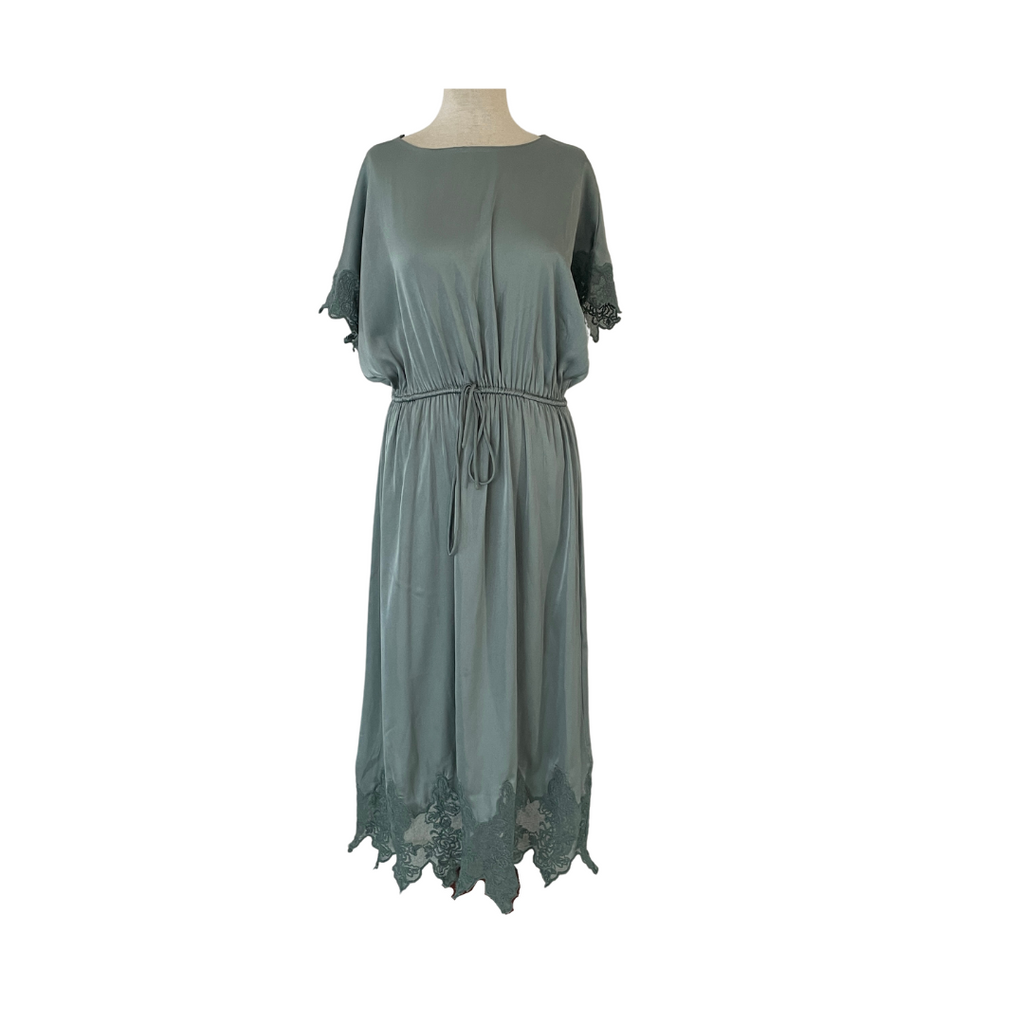 ZARA Sage Green Satin Lace Trim Dress | Gently Used |
