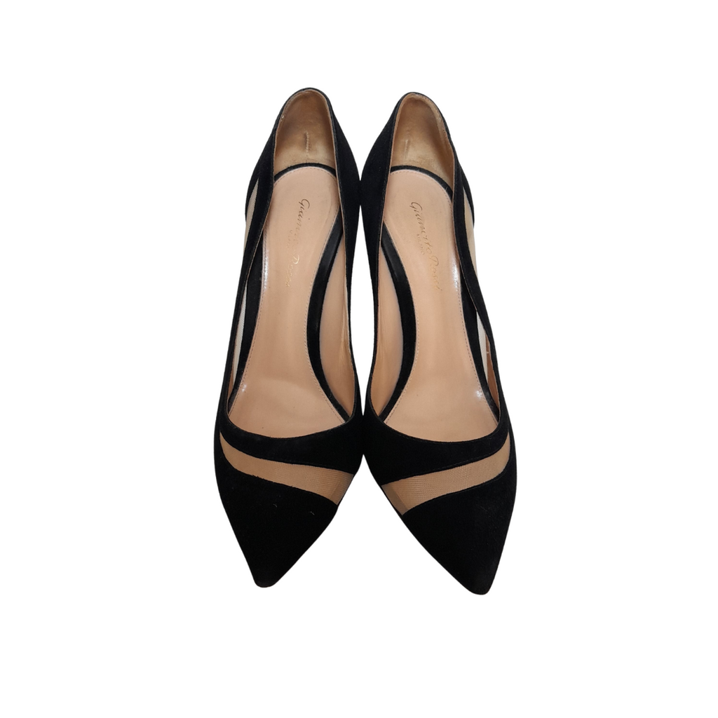 Gianvito Rossi Black Suede and Mash Pointed Pumps | Pre Loved |