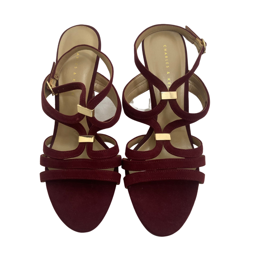 Charles and Keith Maroon Suede Strappy Heels | Pre Loved |