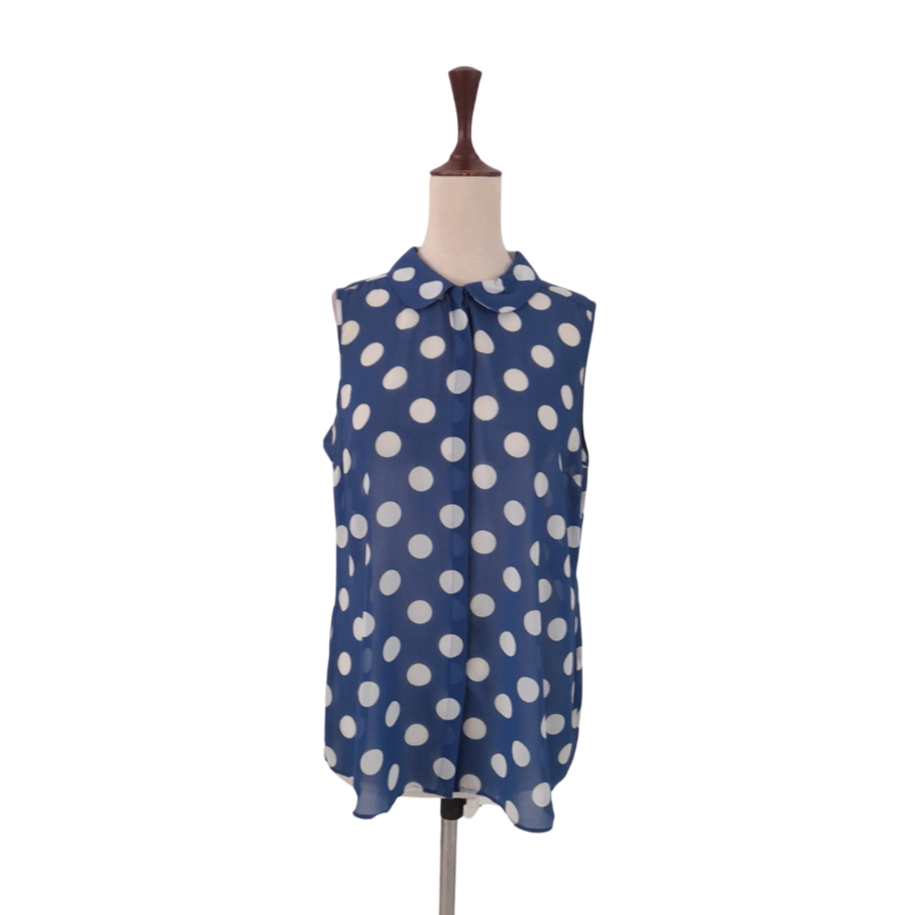 NEXT Blue Polka Dot Sheer Collared Shirt | Gently Used |