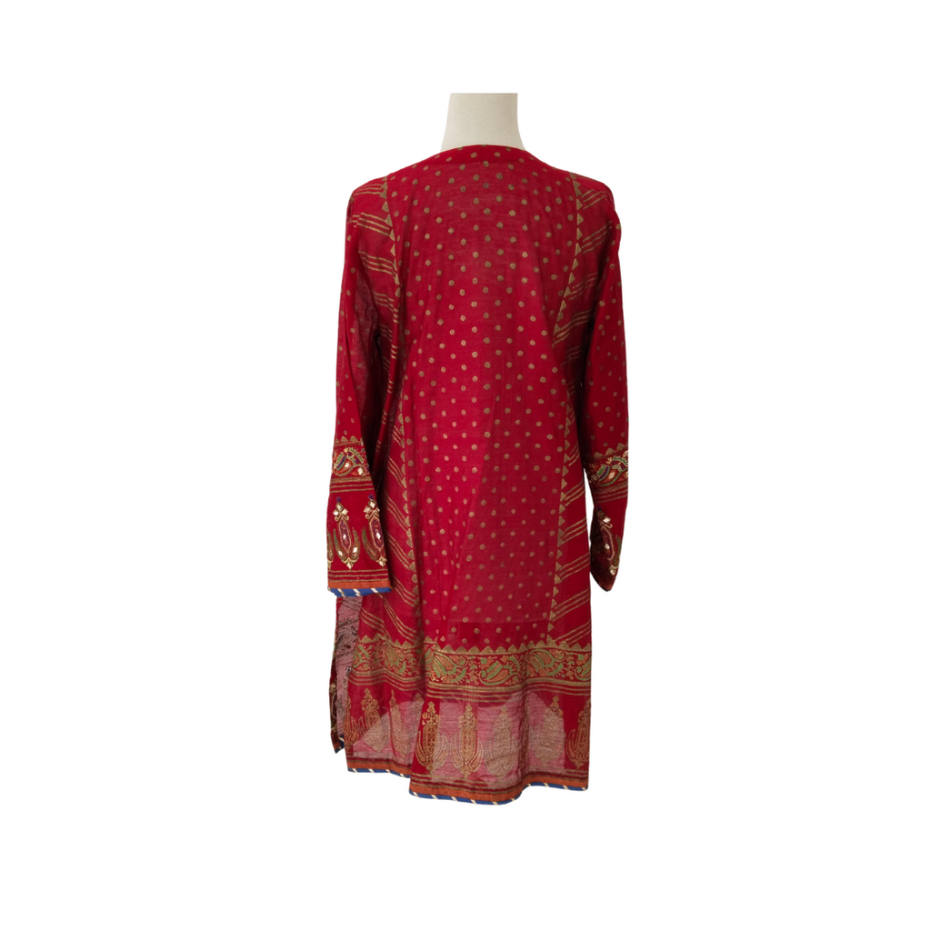 Hina Khan Red Cotton Net Block Print Embroidered Kurta | Gently Used |