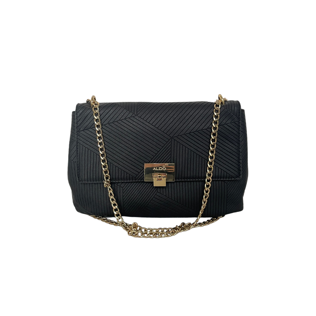 ALDO Black Textured Gold Chain Shoulder Bag | Gently Used |