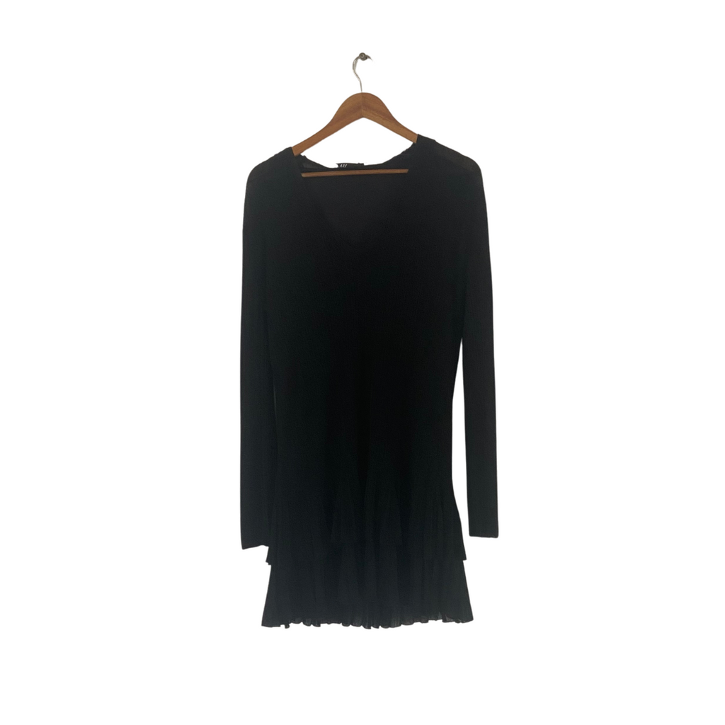 ZARA Black Semi-Sheer Long-Sleeved Ribbed Dress | Brand New |