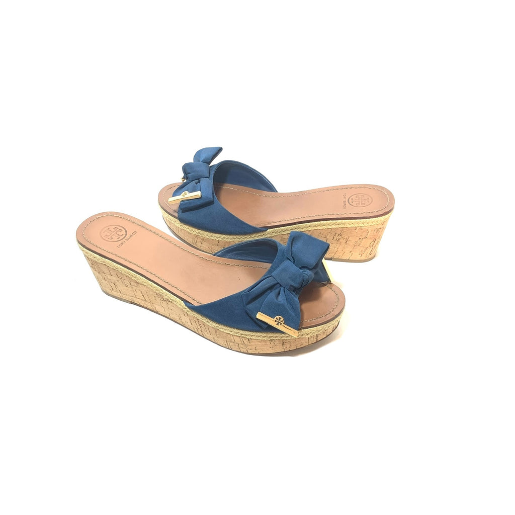 Tory Burch 'Penny' Blue Canvas & Jute Wedges | Pre Loved |