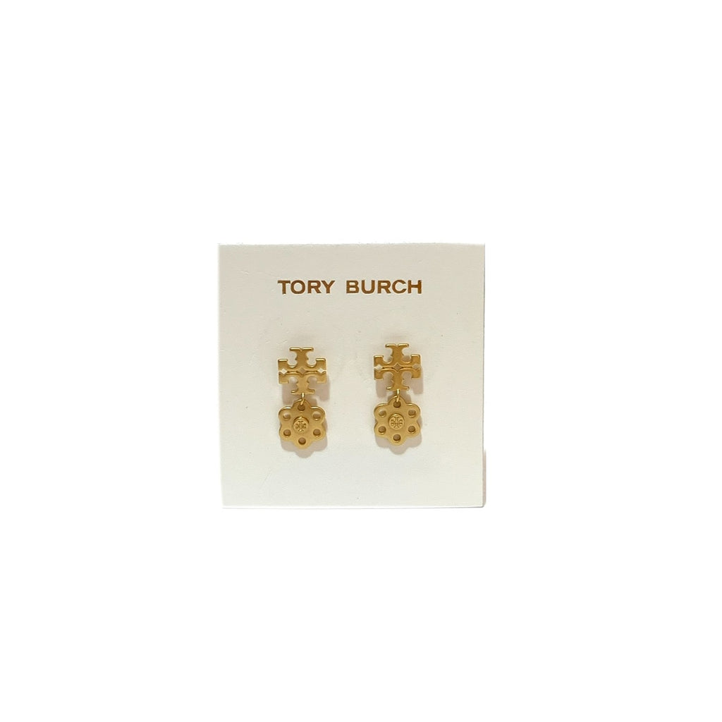 Tory Burch Gold Logo Charm Drop Earrings | Brand New |