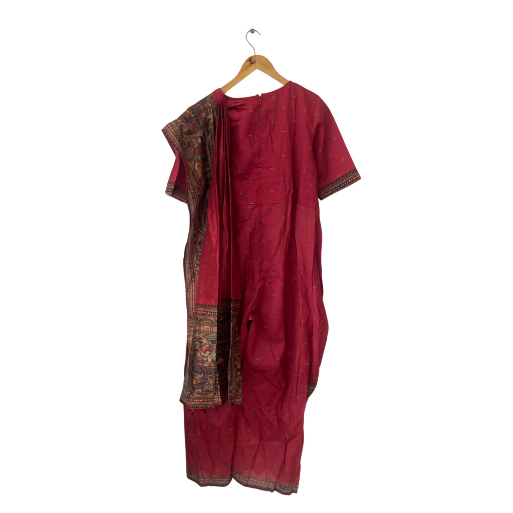 Rheson Red Mughal Printed Jumpsuit Sari | Brand New |