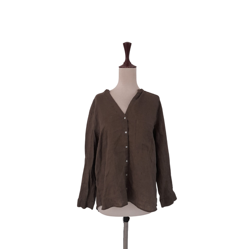 ZARA Brown V-neck Button Shirt | Gently Used |