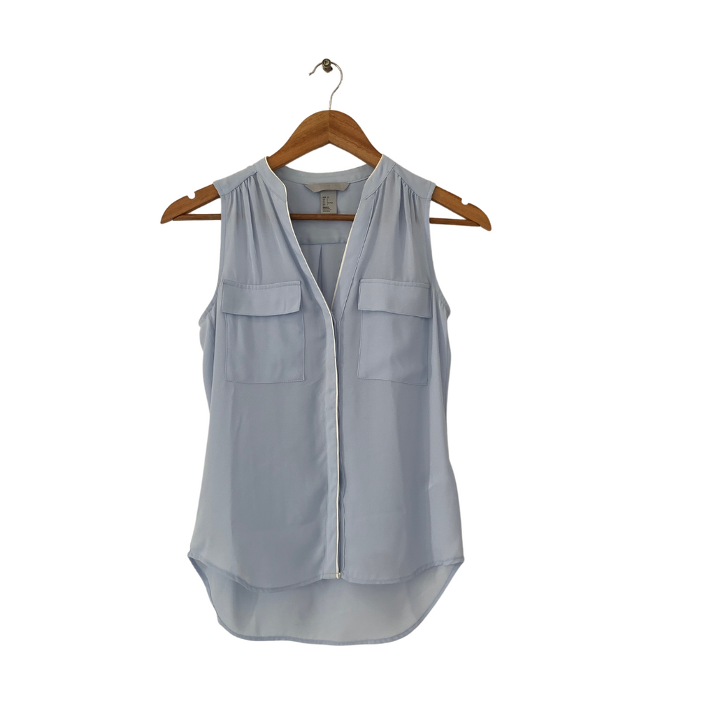H&M Light Blue with White Piping Sleeveless Top | Gently Used |
