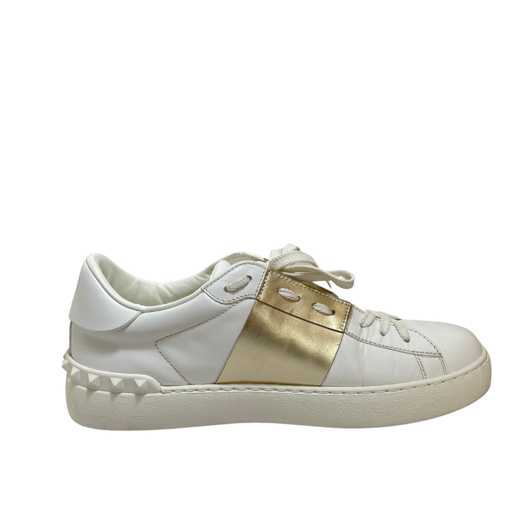Valentino White and Gold Studded Sneakers | Pre Loved |