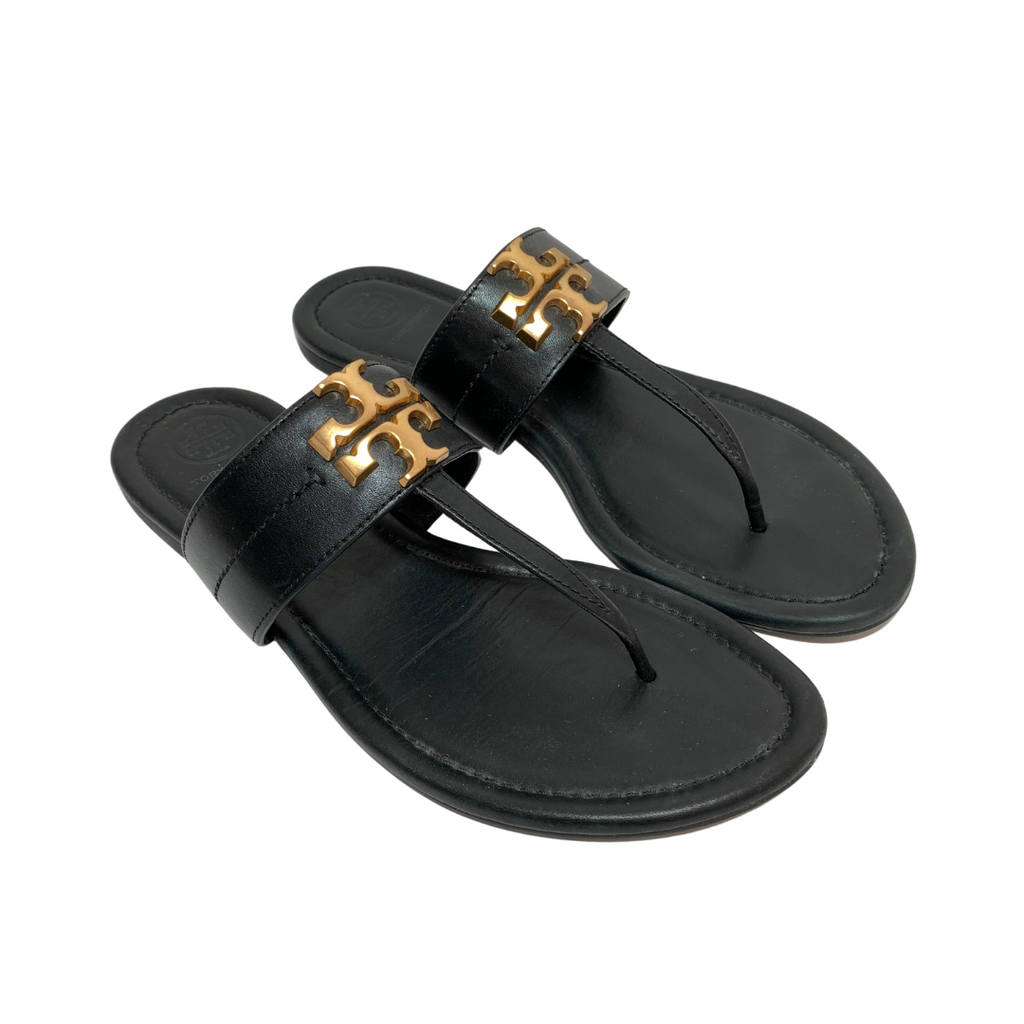 Tory Burch Black Leather 'Everly' Thong Sandals | Gently Used |