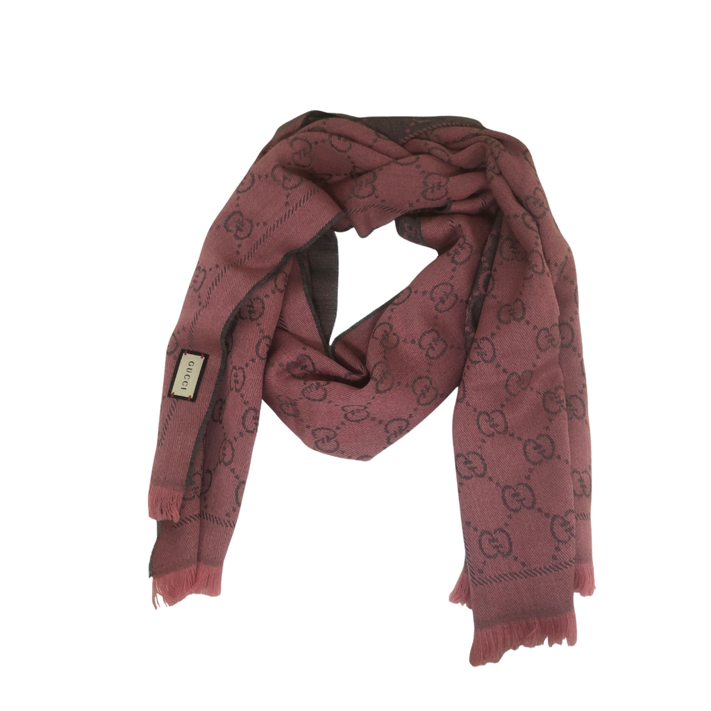 Gucci Pink & Grey Monogram Wool Scarf | Gently Used |