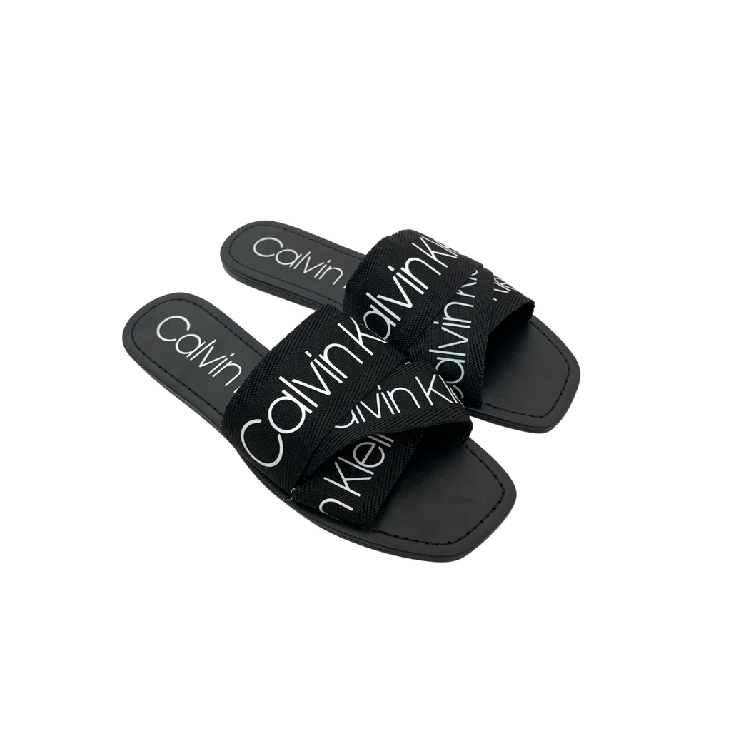 Calvin Klein Black 'Bainy' Logo Slides | Brand New |