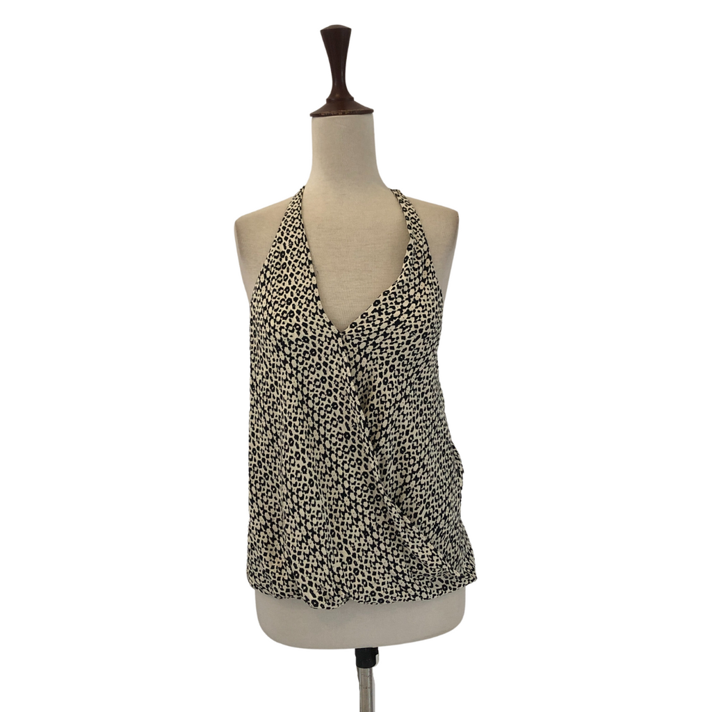 ZARA Printed Black & White Sleeveless Cross-Over Blouse | Brand New |