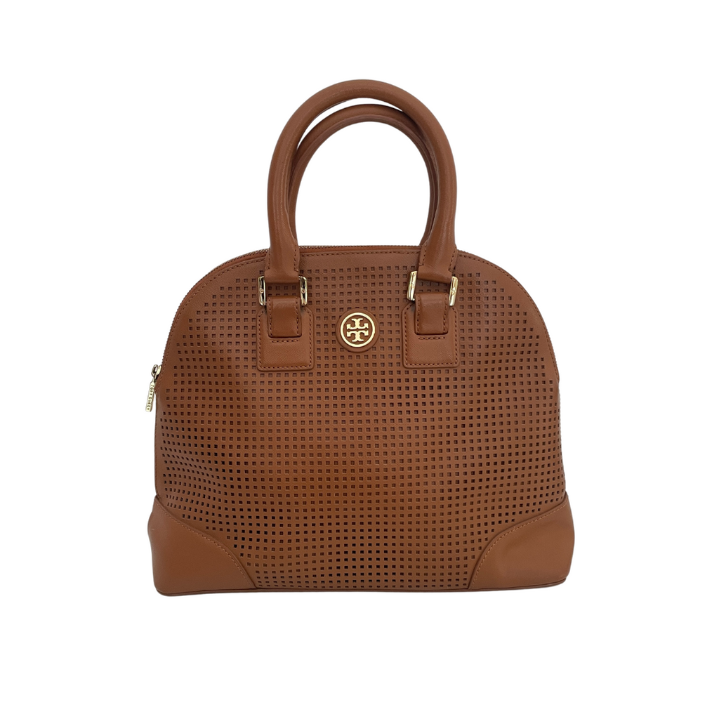 Tory Burch Tan Leather Perforated Dome Tote | Gently Used |