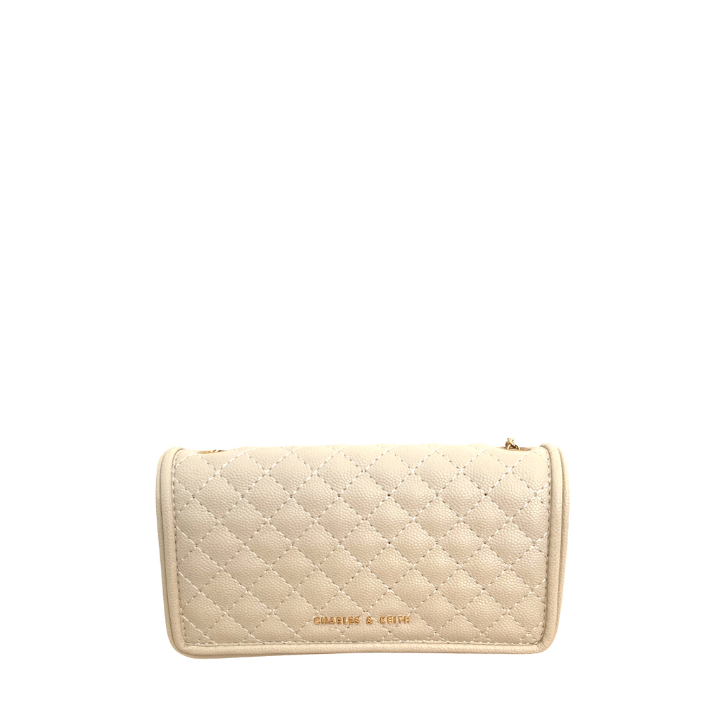 Charles & Keith Beige Quilted Mini Phone Purse | Brand New |
