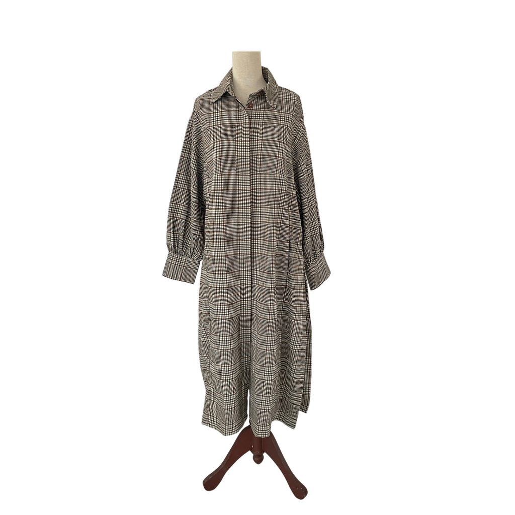 H&M Brown and Black Checked Long Collared Winter Tunic | Gently Used |