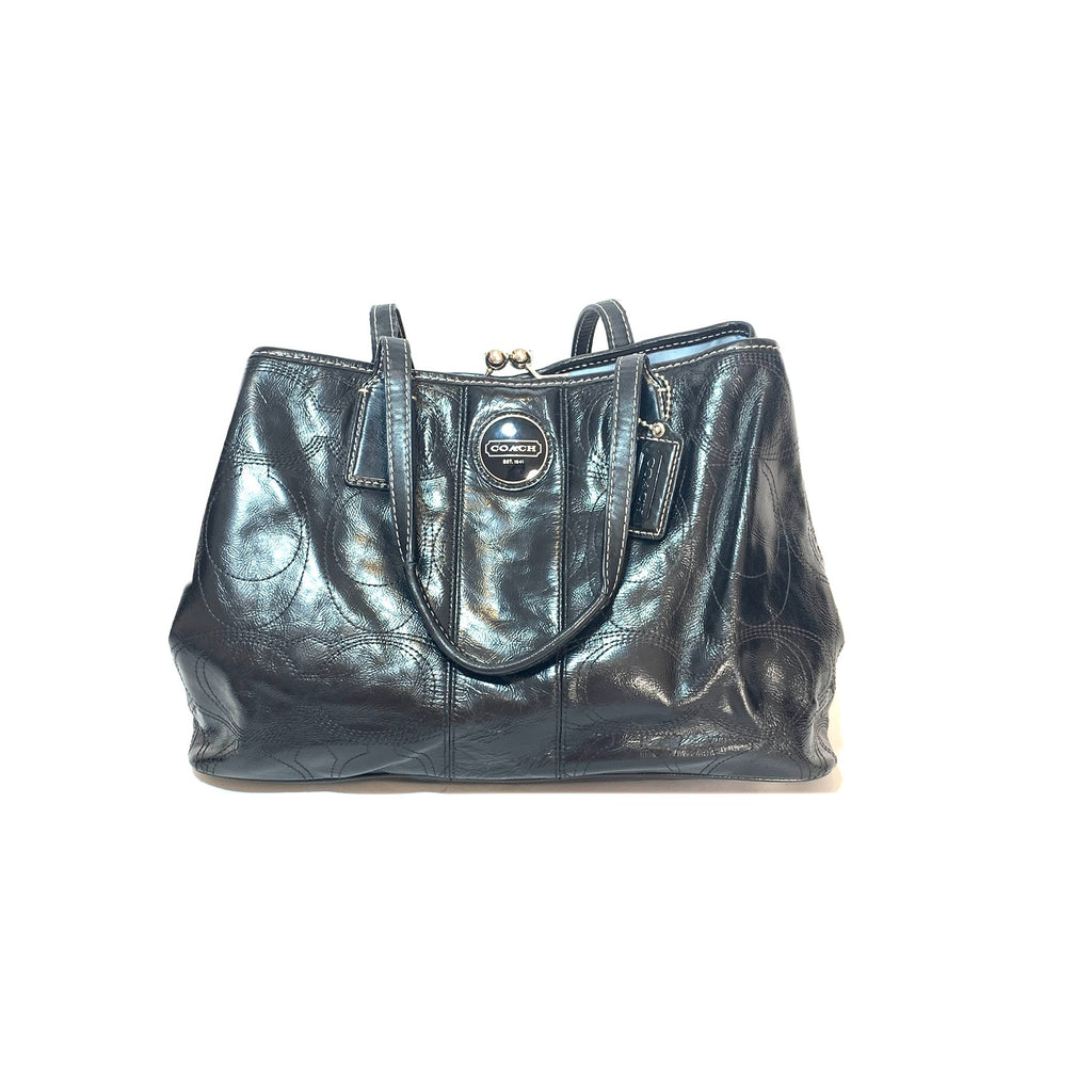 Coach Black Leather Monogram Shoulder Bag | Pre Loved |