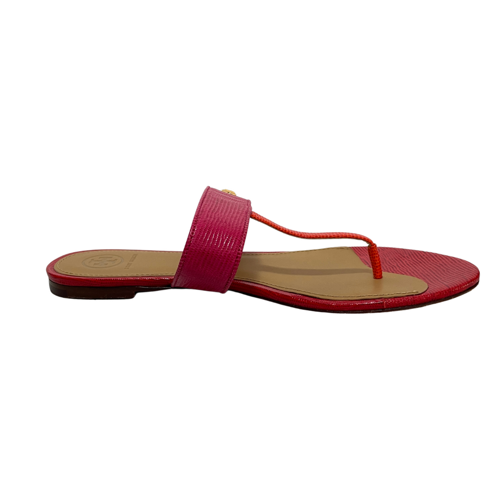 Tory Burch Orange & Pink Leather 'Kira' Sandals | Gently Used |